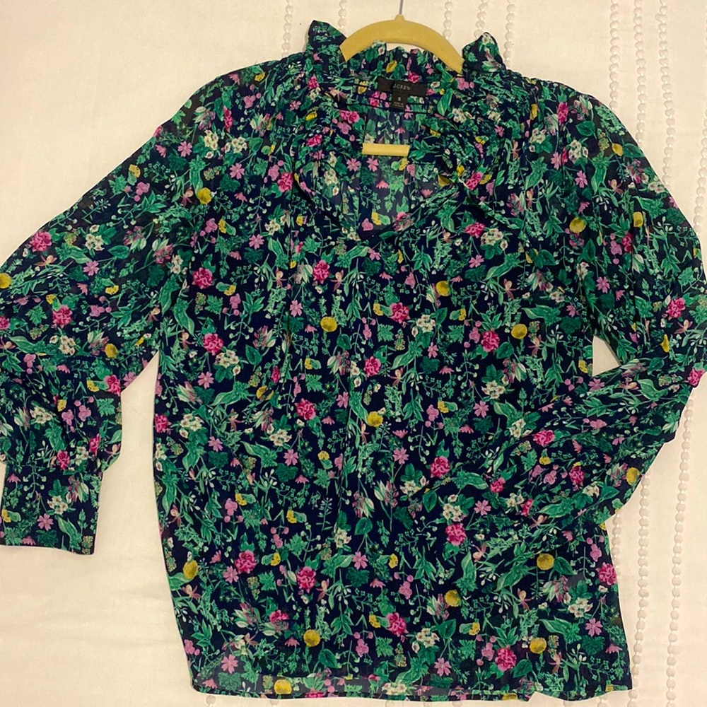 J. Crew Floral Blouse with Navy Shell